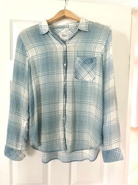 RAILS thin plaid blue and white lines blend long sleeve button down shirt